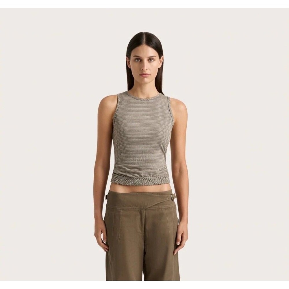 Faithfull The Brand Maceio Tank Top Womens 2 Walnut Stripe Macrame Hemline